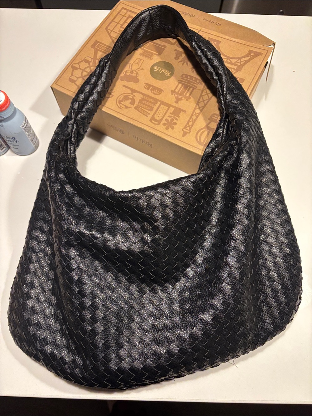 Black Woven Hobo Shoulder Bag